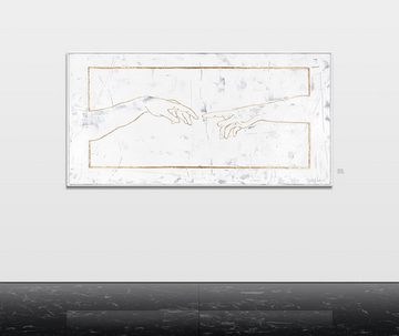 YS-Art Gemälde Michelangelo, Abstraktion, Die Erschaffung des Adam auf Leinwand Bild Handgemalt Gold mit Rahmen