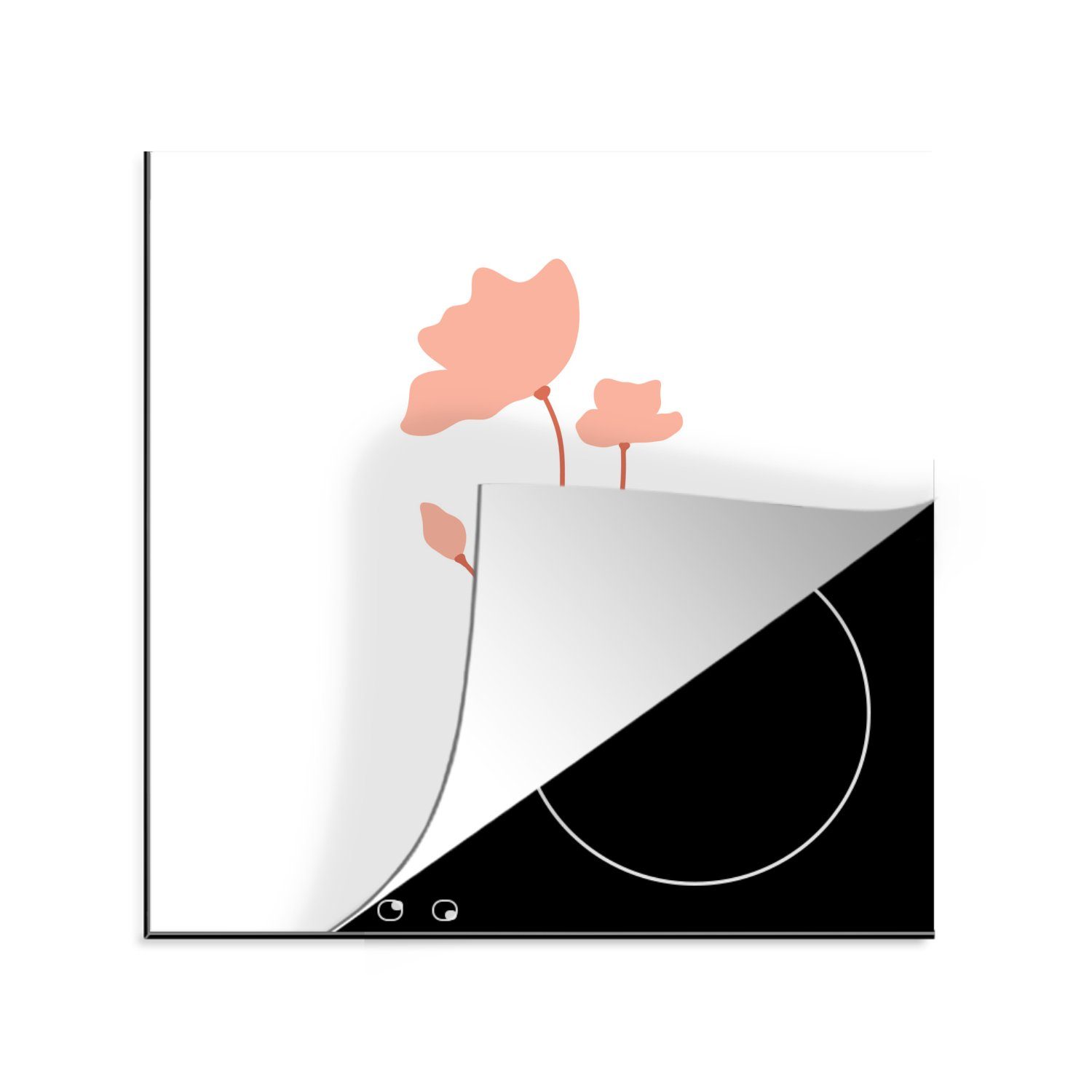 MuchoWow Herdblende-/Abdeckplatte Illustration einer rosa Blume mit weißem Hintergrund, Vinyl, (1 tlg), 78x78 cm, Ceranfeldabdeckung, Arbeitsplatte für küche