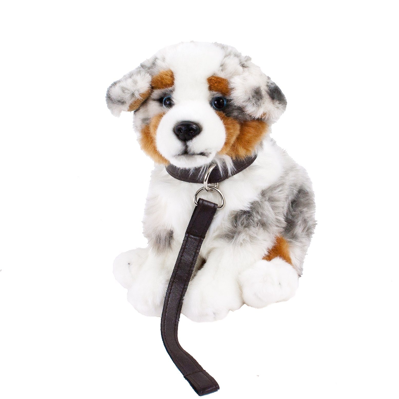 Teddys Rothenburg Kuscheltier Australian Shepherd blue merle sitzend mit Leine 26 cm Plüschtier (Plüschhund, Stofftier, Stoffhund), mit Hundeleine