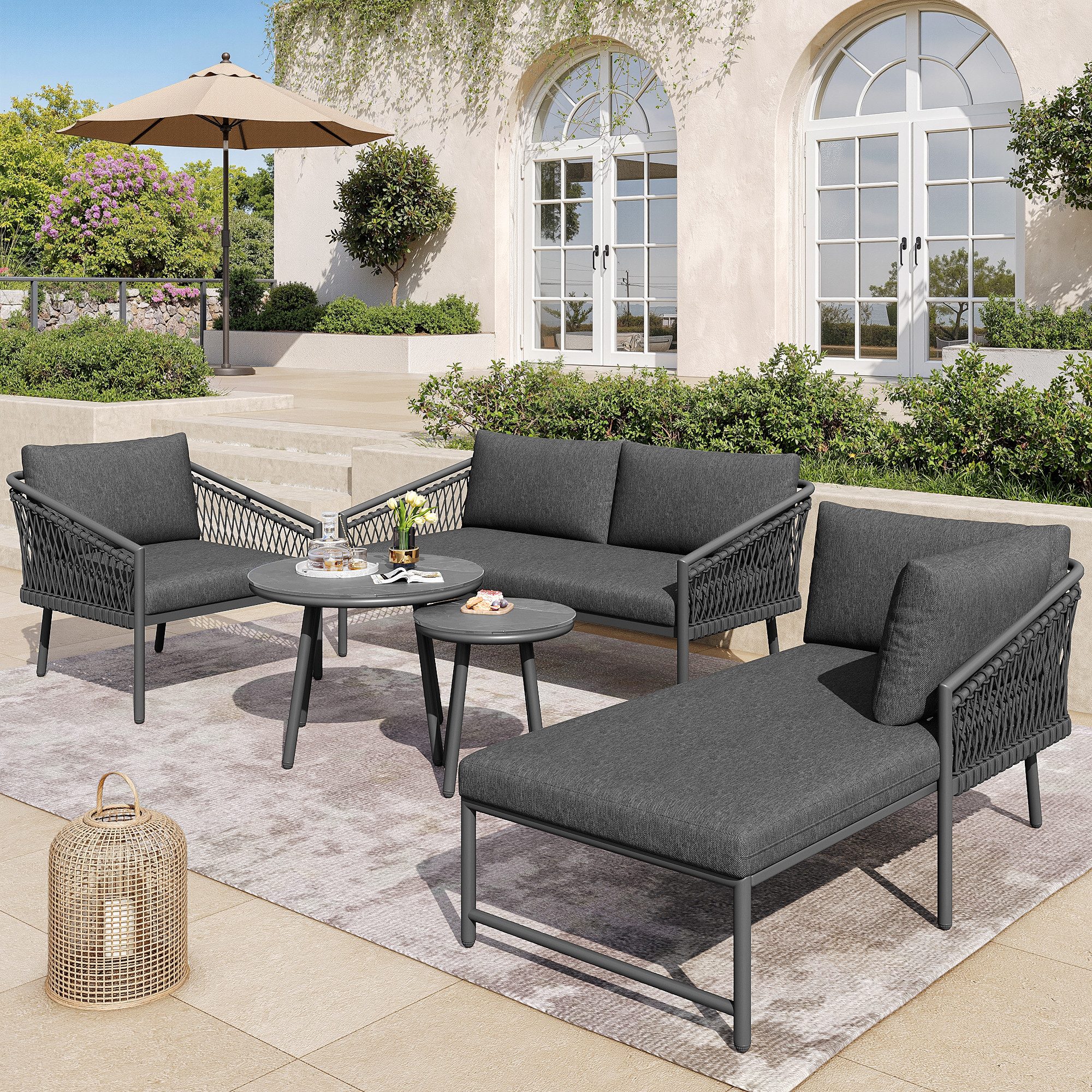Flieks Gartenlounge-Set, 5-Sitzer Gartenmöbel aus Seil, günstig online kaufen