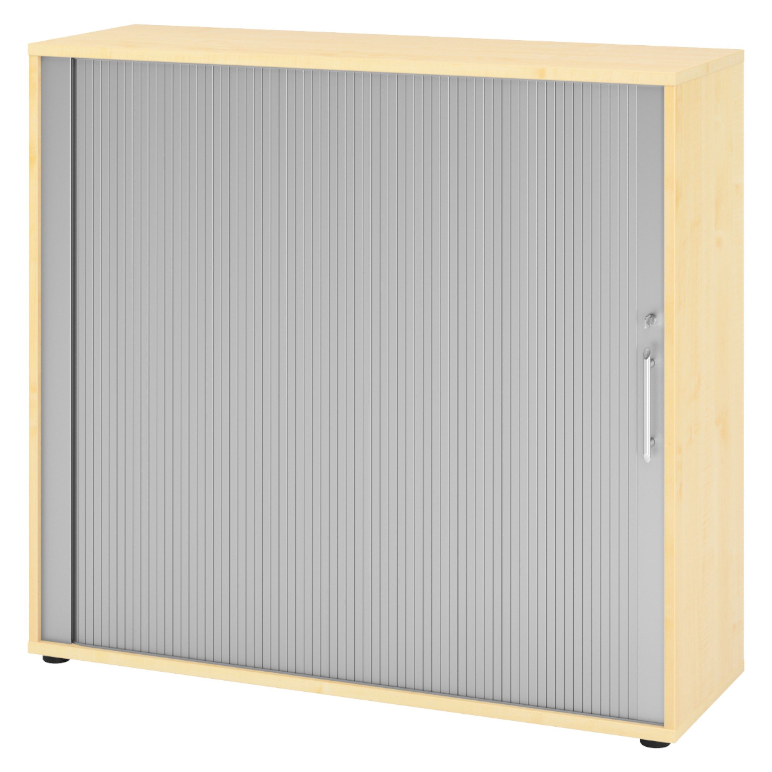 bümö Aktenschrank Rollladenschrank office - 3 Ordnerhöhen Dekor: Ahorn/Silber - Griffe: Relinggriff (Kunststoff)