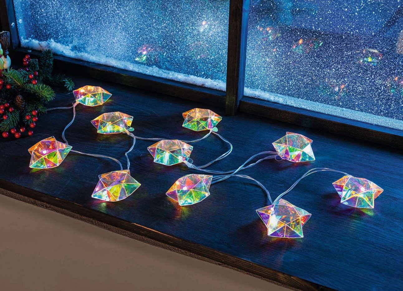 Home-trends24.de LED-Lichterkette Regenbogen Stern LED Lichterkette Winter Deko Tischdeko Weihnachten