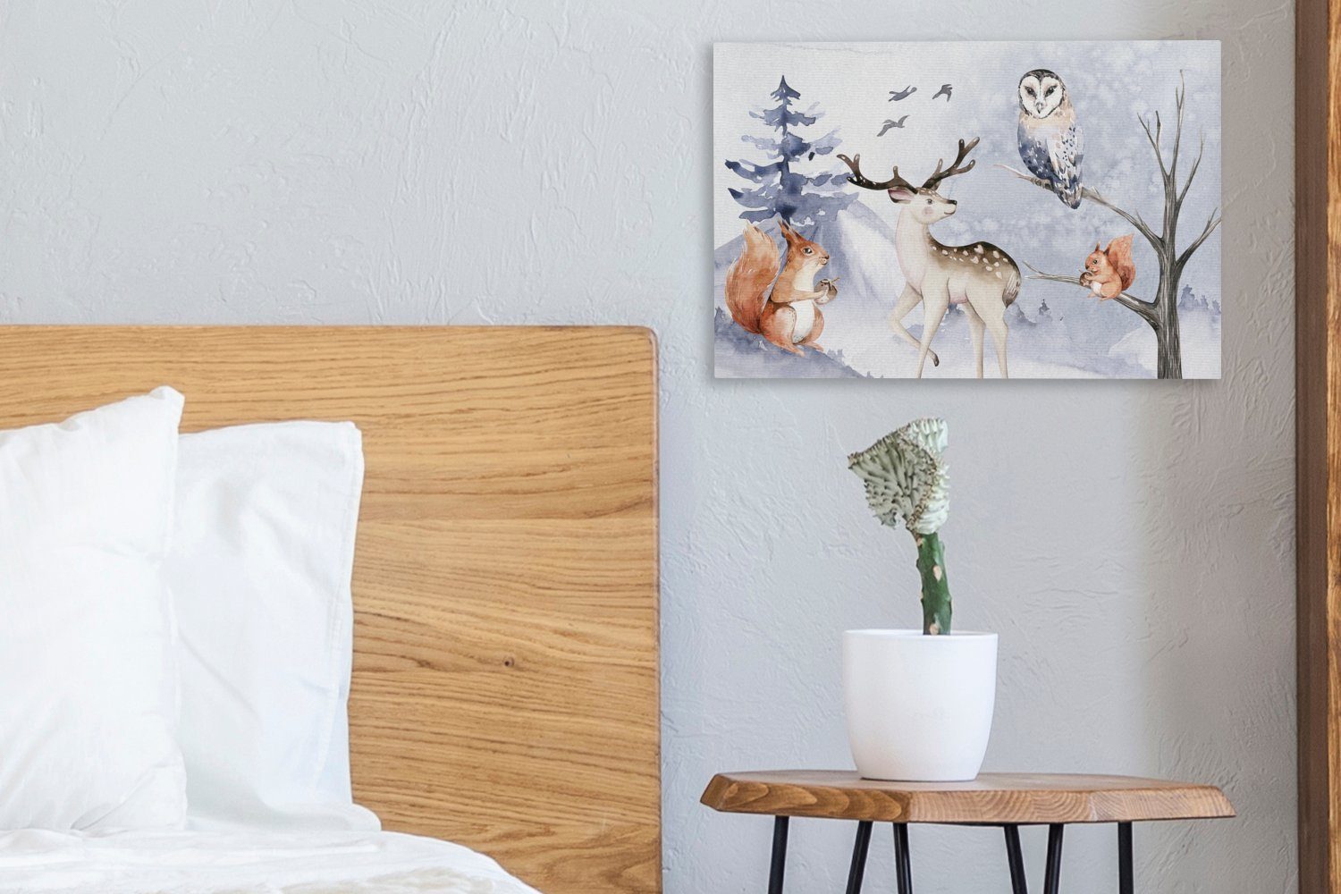OneMillionCanvasses® Leinwandbild Winter - Schnee 30x20 (1 cm - Leinwandbilder, Wandbild Aufhängefertig, Hirsche, St), Wanddeko