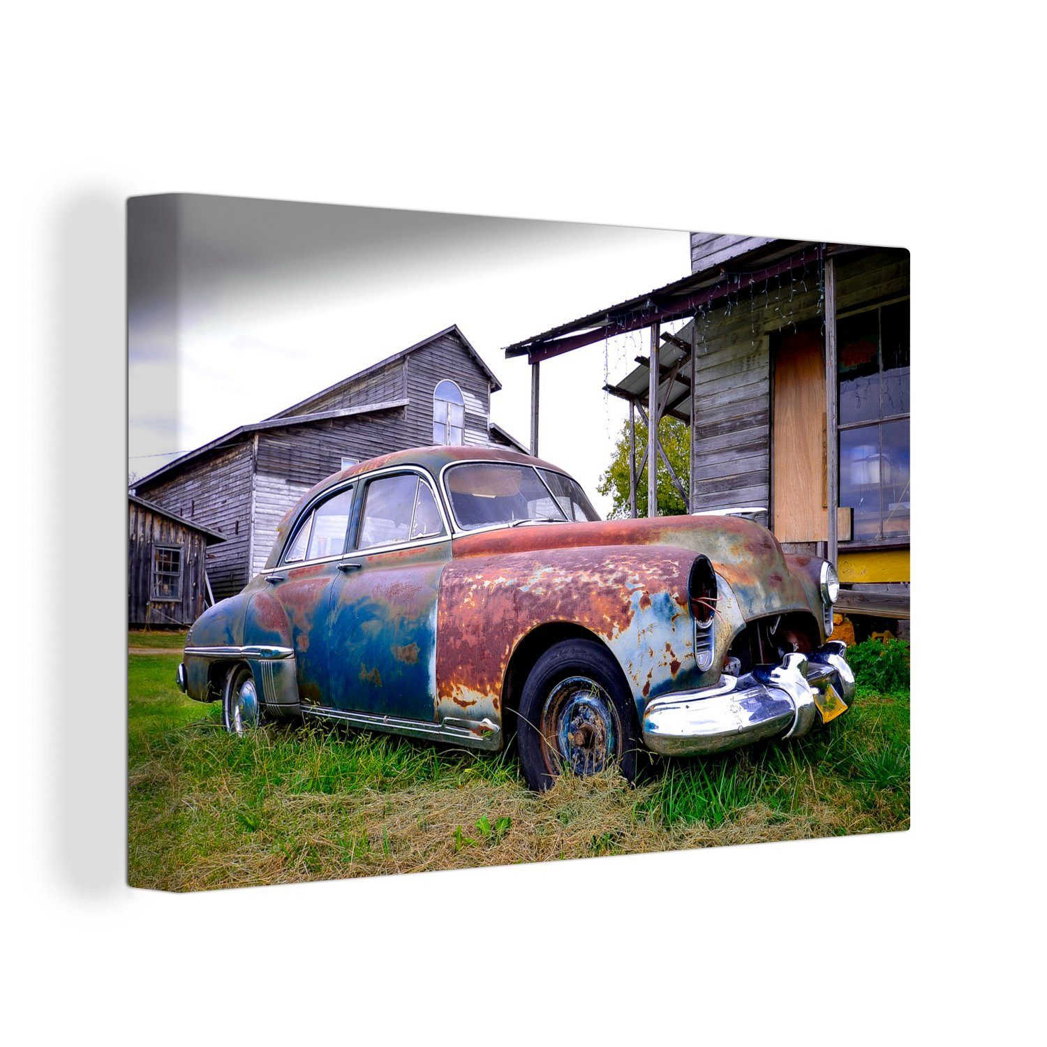 OneMillionCanvasses® Leinwandbild Altes, verrostetes Auto, (1 St), Wandbild Leinwandbilder, Aufhängefertig, Wanddeko, 30x20 cm