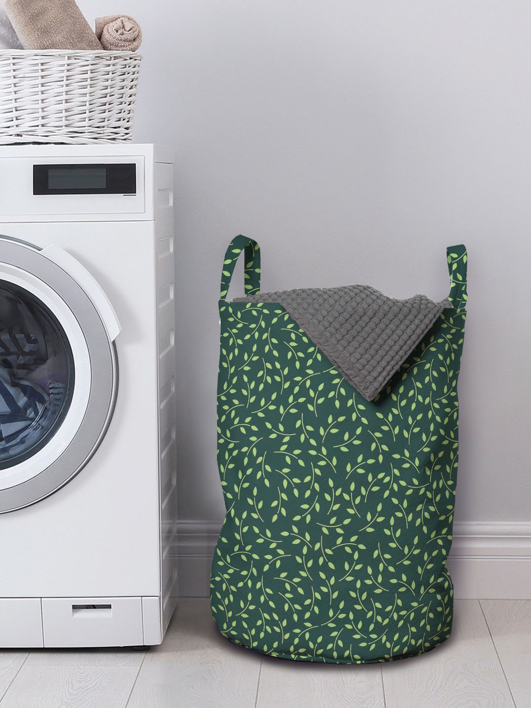 Waschsalons, Wäschesäckchen Abakuhaus Blätter Continuing Wäschekorb Muster für Belaubtes Kordelzugverschluss Griffen mit