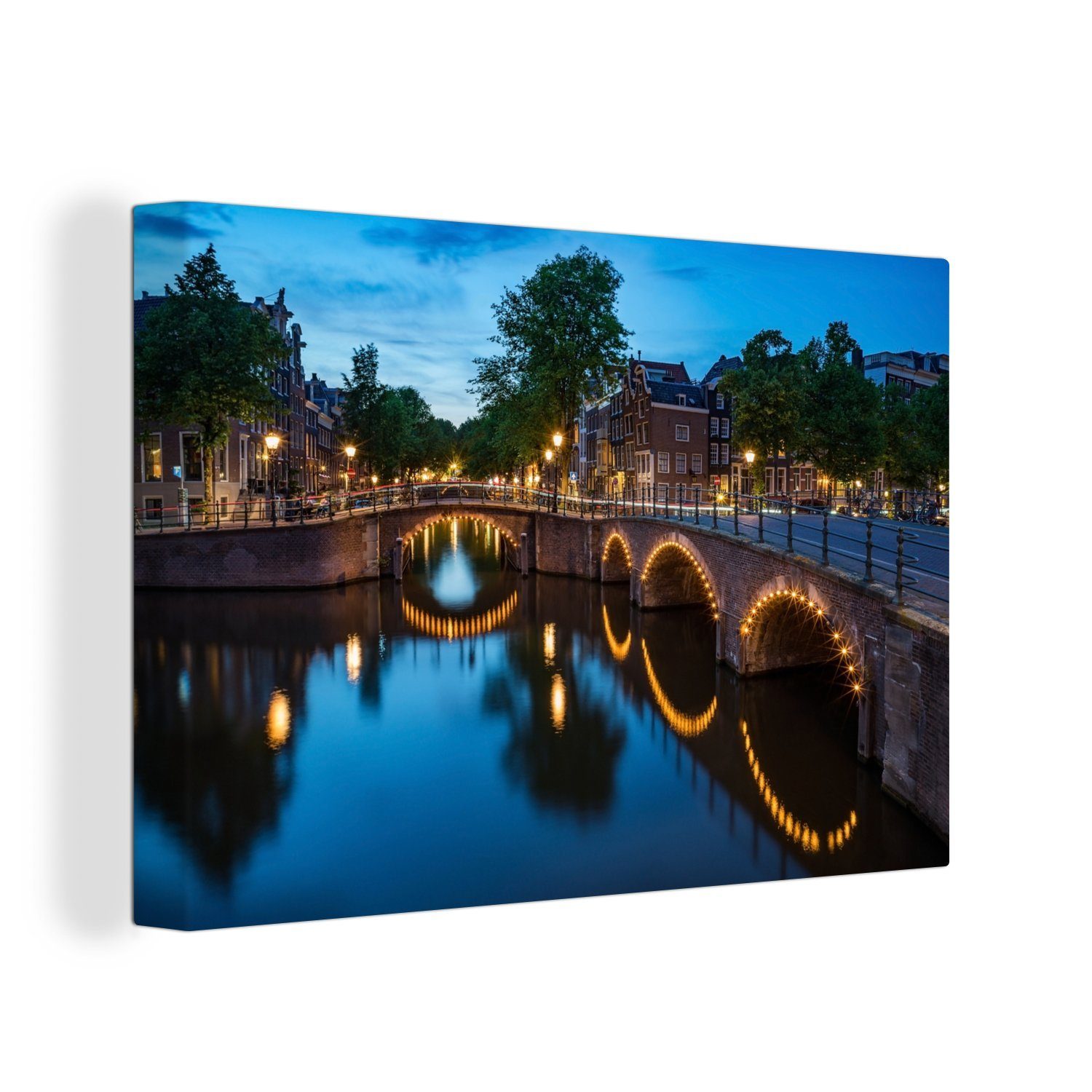 OneMillionCanvasses® Leinwandbild Beleuchtete Prinsengracht am Abend, (1 St), Wandbild Leinwandbilder, Aufhängefertig, Wanddeko, 30x20 cm