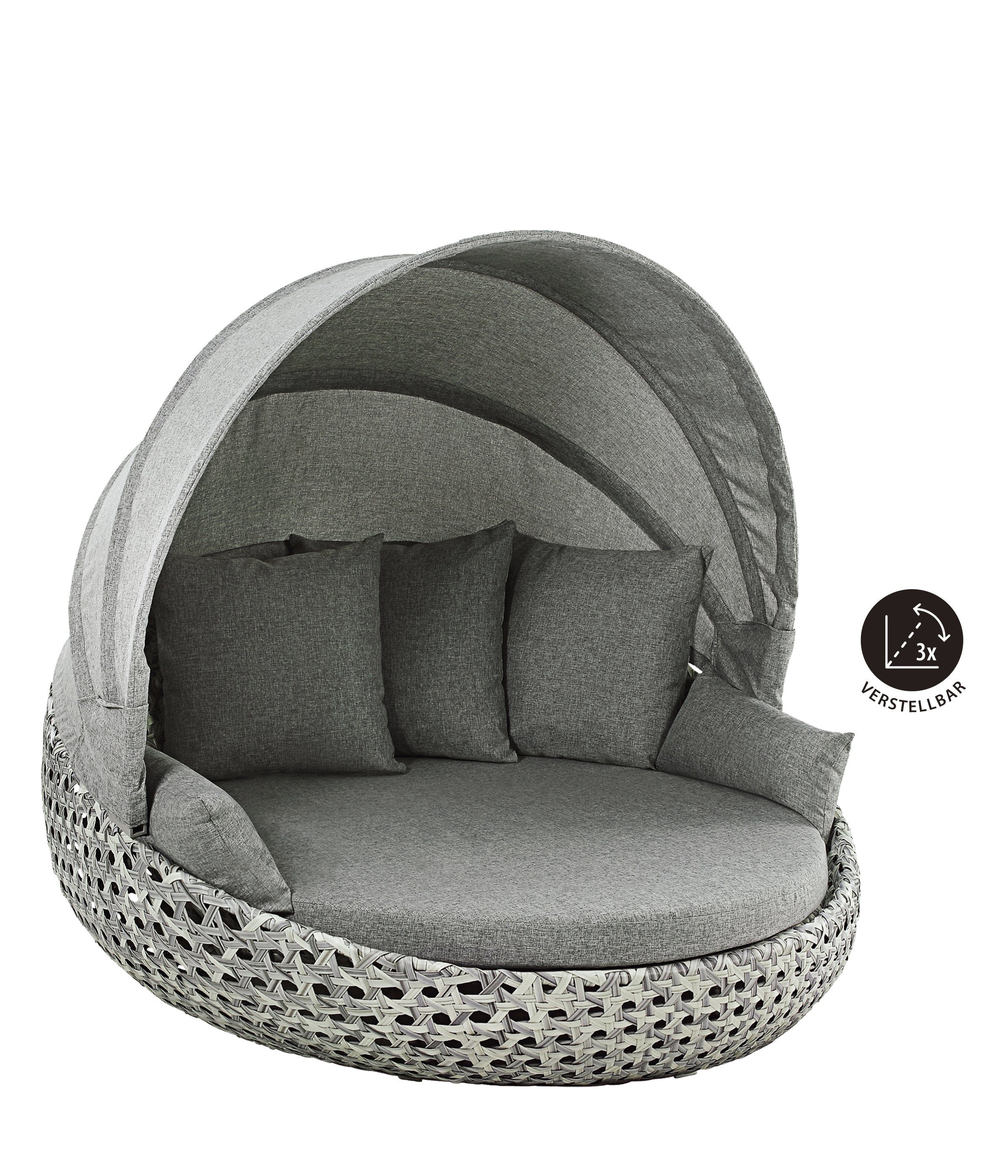 Dehner Gartenlounge-Set Sunlounger Miami mit Sonnendach, 220 x 82 x 168 cm, gemütliche Geflecht-Sonnensinsel mit Dach, wasserabweisende Polster