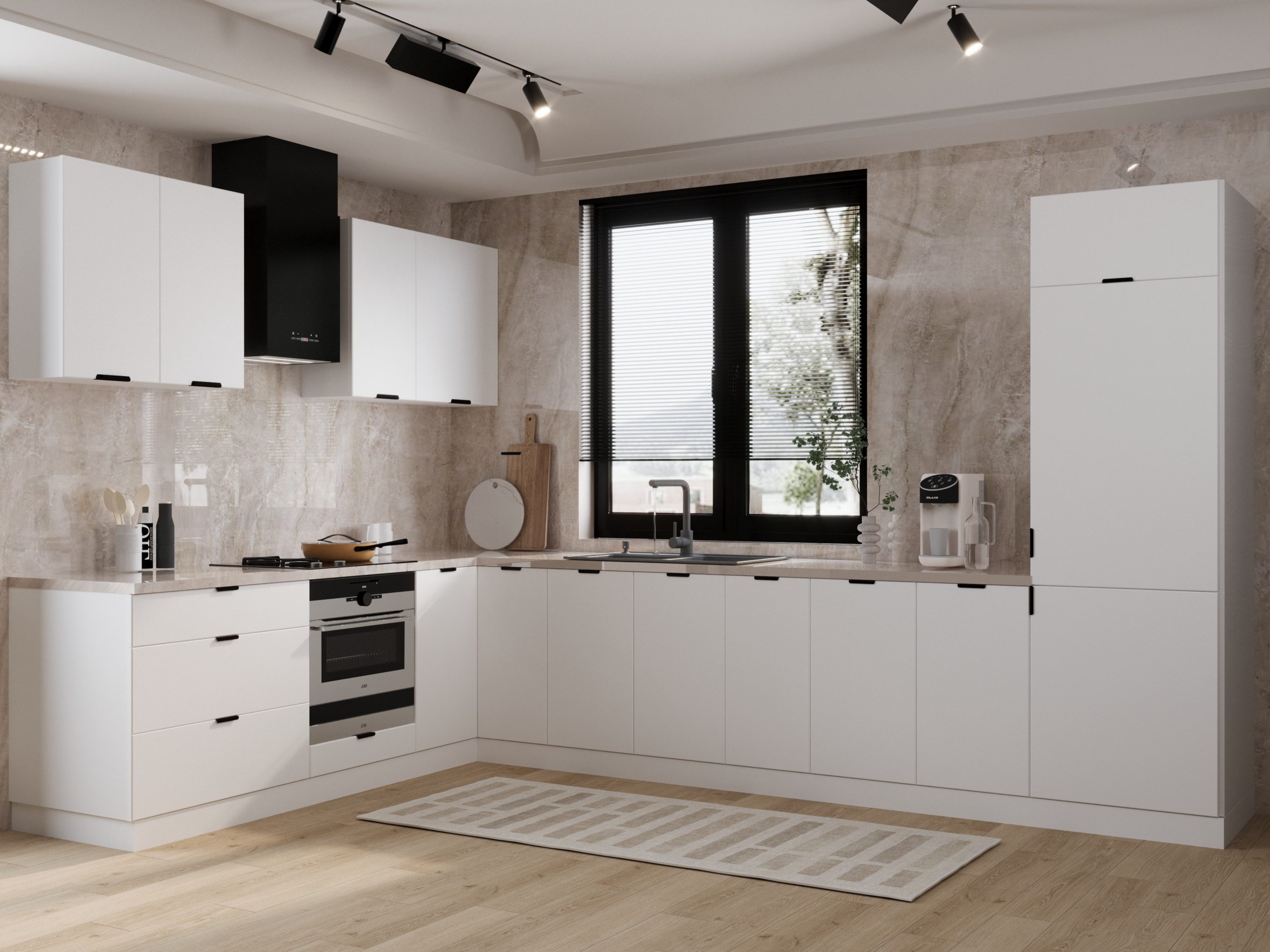 ROYAL24_MARKT Winkelküche – 230 × 340 cm – Lunara – Ohne Arbeitsplatte & Elektrogeräte, (Set), Beste Güte - Innovativ - Modern