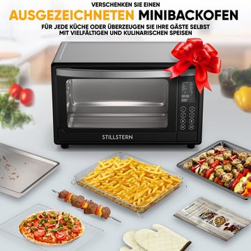 Stillstern Minibackofen MB35-LED 2G (35L) Deutsche Version, Ofenhandschuhe, Rezeptheft, Drehspieß, Timer, Innenbeleuchtung