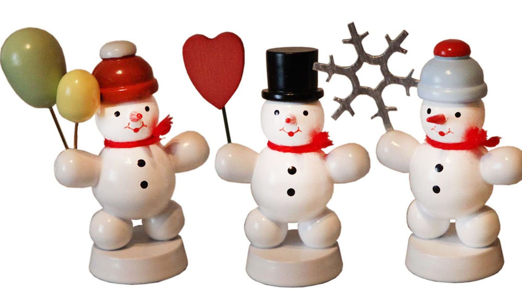 Schneemann Miniaturfigur Schneemänner mit Luftballon Herz und Stern Höhe 5,5cm