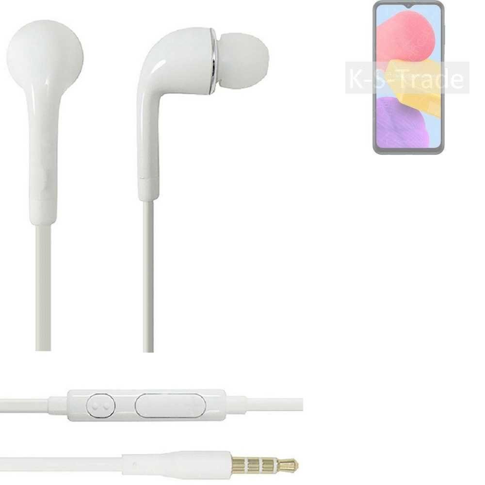 K-S-Trade für Samsung Galaxy M13 In-Ear-Kopfhörer (Kopfhörer Headset mit Mikrofon u Lautstärkeregler weiß 3,5mm) | In-Ear-Kopfhörer