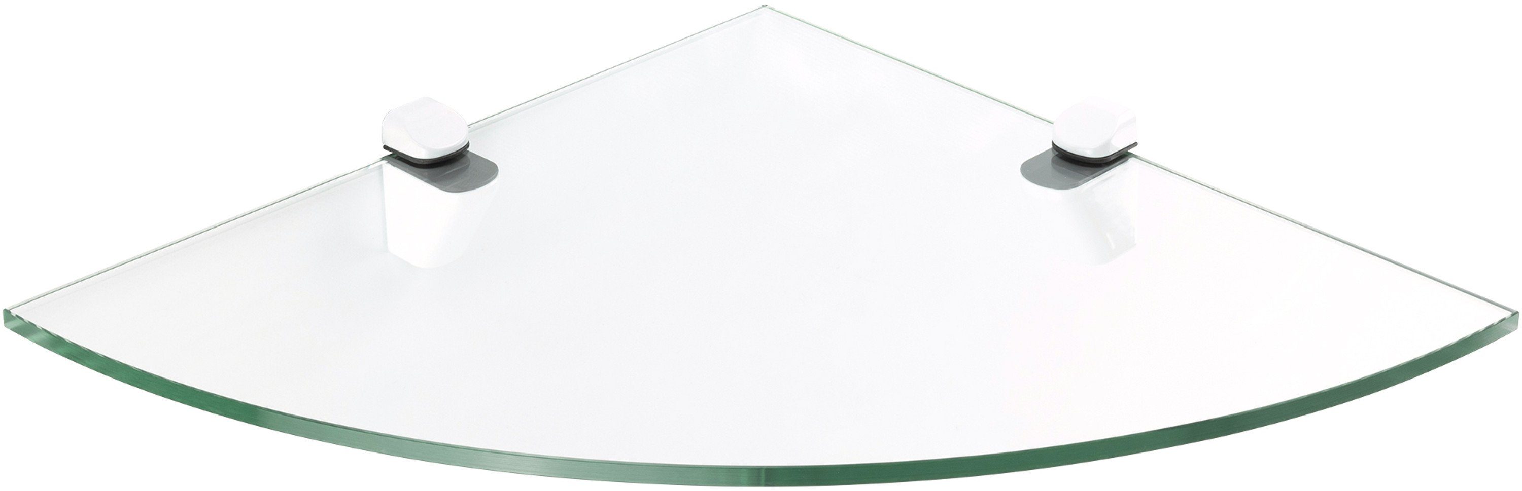 ib style Wandregal Glasregal Viertelkreis 10mm - 25 x 25 cm - klar + Clip CUCALE Weiß, Glasboden aus ESG-Sicherheitsglas - Wandregal