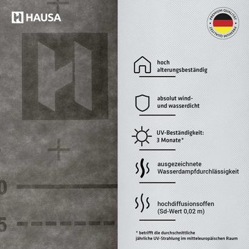 Hausa Dachbahn Unterspannbahn HU130, Ohne Selbstklebestreifen, 75 m² pro Paket, (130g/m², 1-St., 1,5m x 50m), flexible dreilagige hochdiffusionsoffene Unterdeckbahn
