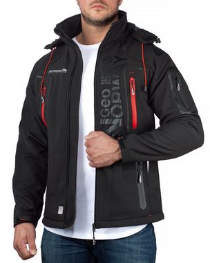 Geo Norway Softshelljacke Herren Outdoor Jacke batechno Black L mit abnehmbarer Kapuze