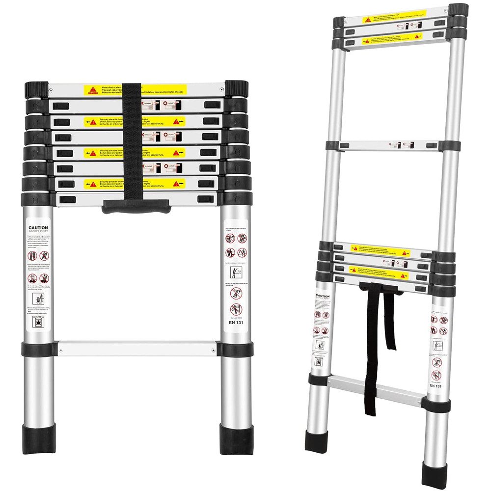 NAIMP Teleskopleiter 2.6/3.2/3.8M Alu Leichtgewicht Ausziehleiter Rutschfester Anlegeleiter