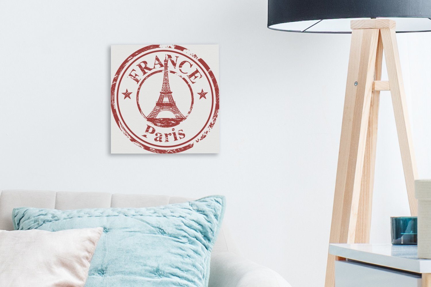 Leinwandbild - St), für - Schlafzimmer Briefmarke Paris Wohnzimmer Leinwand Bilder Eiffelturm, (1 OneMillionCanvasses®