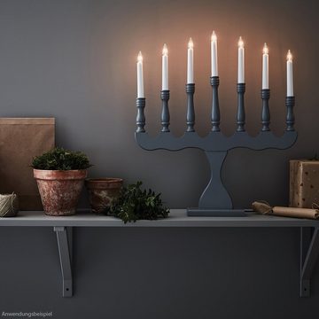 matches21 HOME & HOBBY Kerzenhalter Weihnachtsbeleuchtung 7-flammig Holz grau weiß & Schalter 49x56 cm