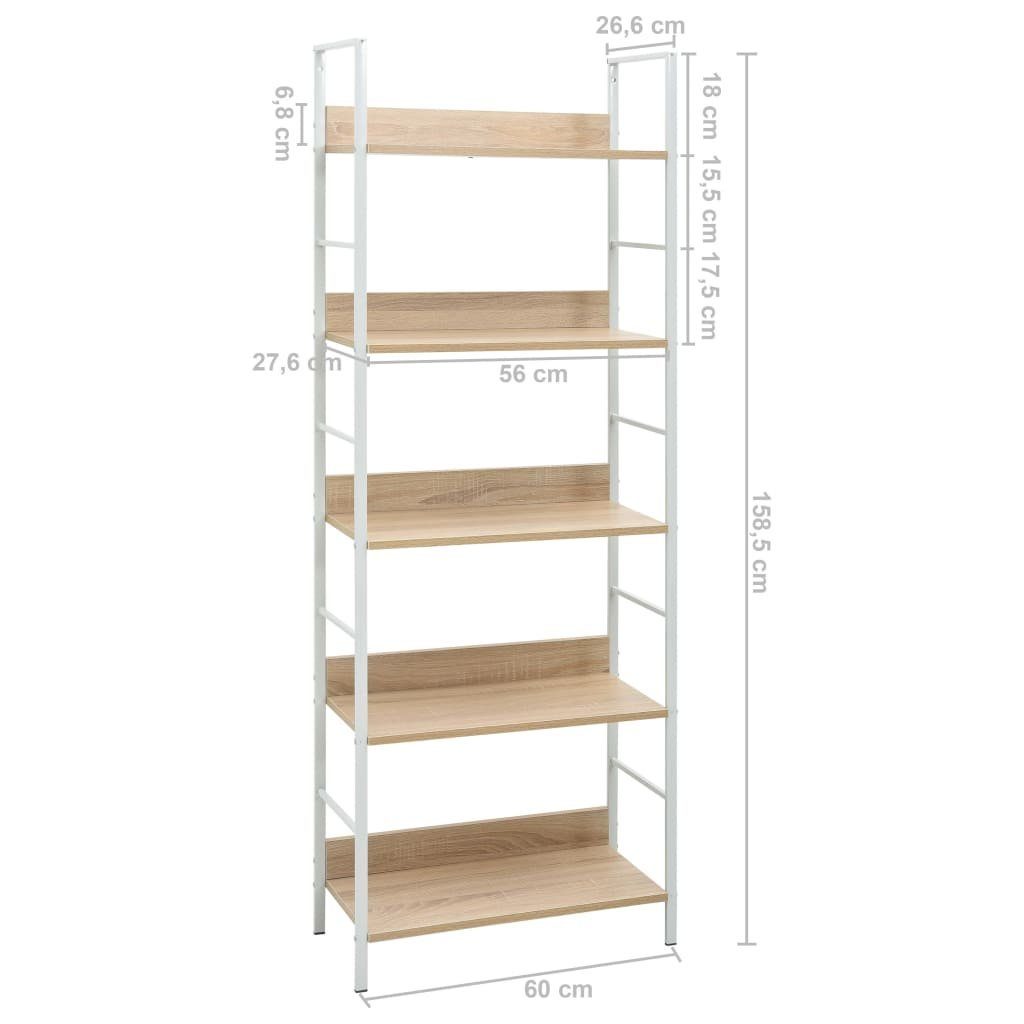 5 Bücherregal 60x27,6x158,5 Regalböden Eiche furnicato cm Holzwerkstoff