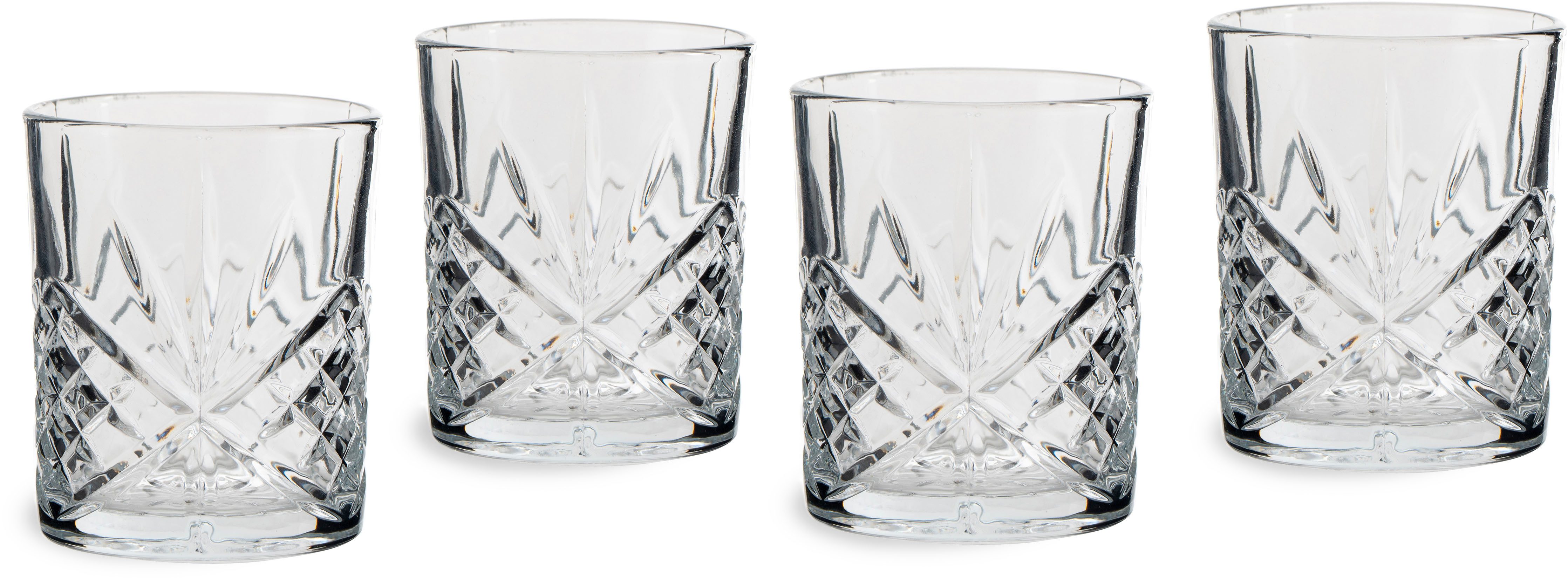 ECHTWERK Whiskyglas Tumbler Set ca. 330ml, 4-tlg., Glas, mit Schliffoptik und Reliefstruktur