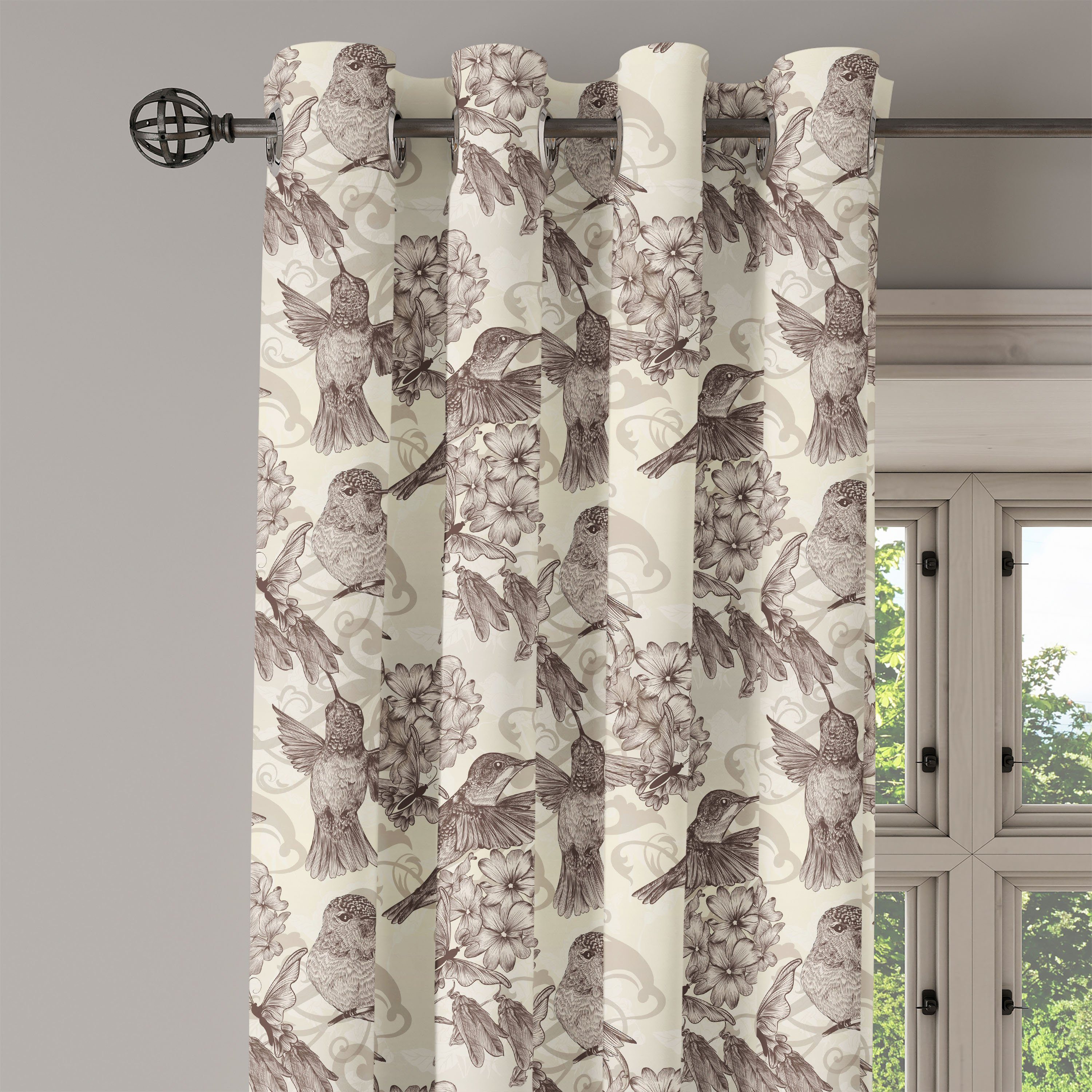 Gardine Dekorative 2-Panel-Fenstervorhänge für Schlafzimmer Kolibri Vögel Blumen Abakuhaus, Alte Wohnzimmer, und