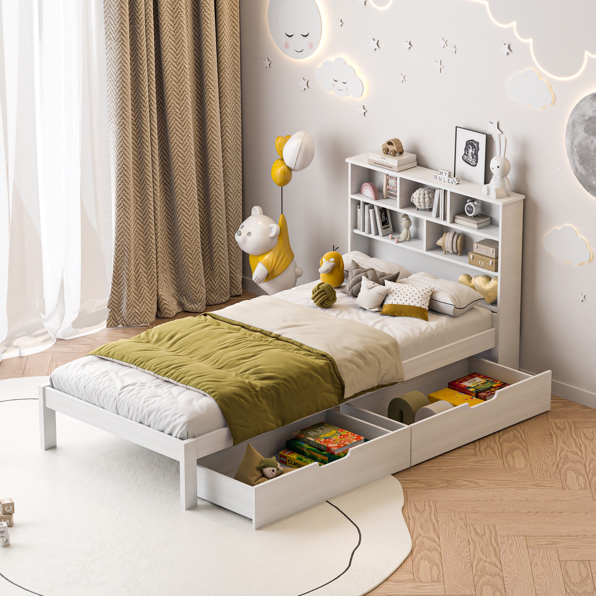 FUROKOY Einzelbett Massivholzbett Holzbett Jugendbett Bettgestell günstig online kaufen
