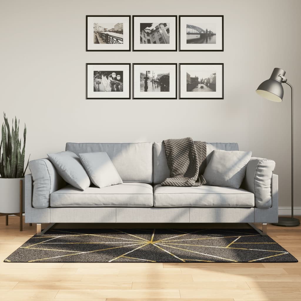 vidaXL Teppich Teppich Waschbar Schwarz und Golden 80x150 cm Rutschfest, Höhe: 0 mm