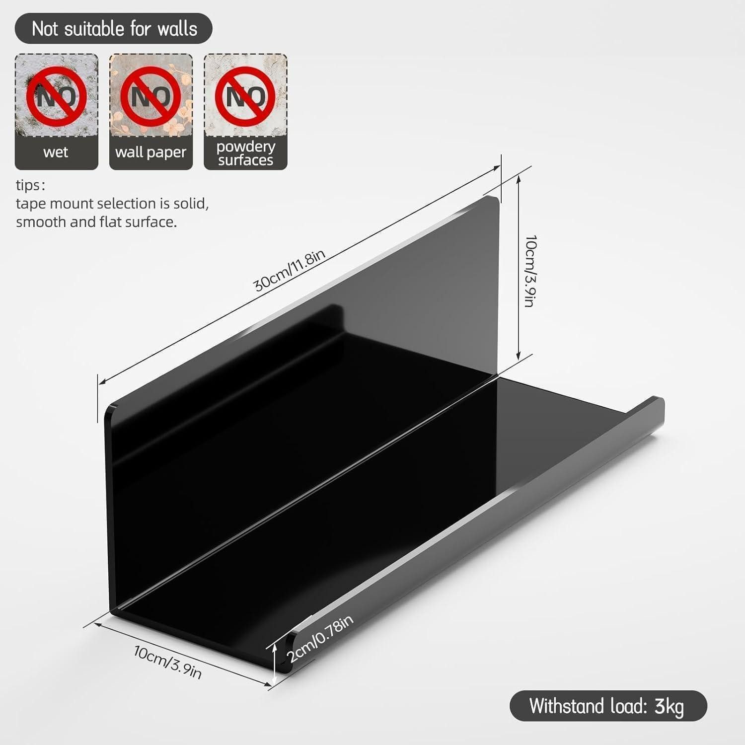 LuxusKollektion Wandregal Wandregal ohne Bohren Acryl 30cm Schweberegal 2 Stück Schwarz
