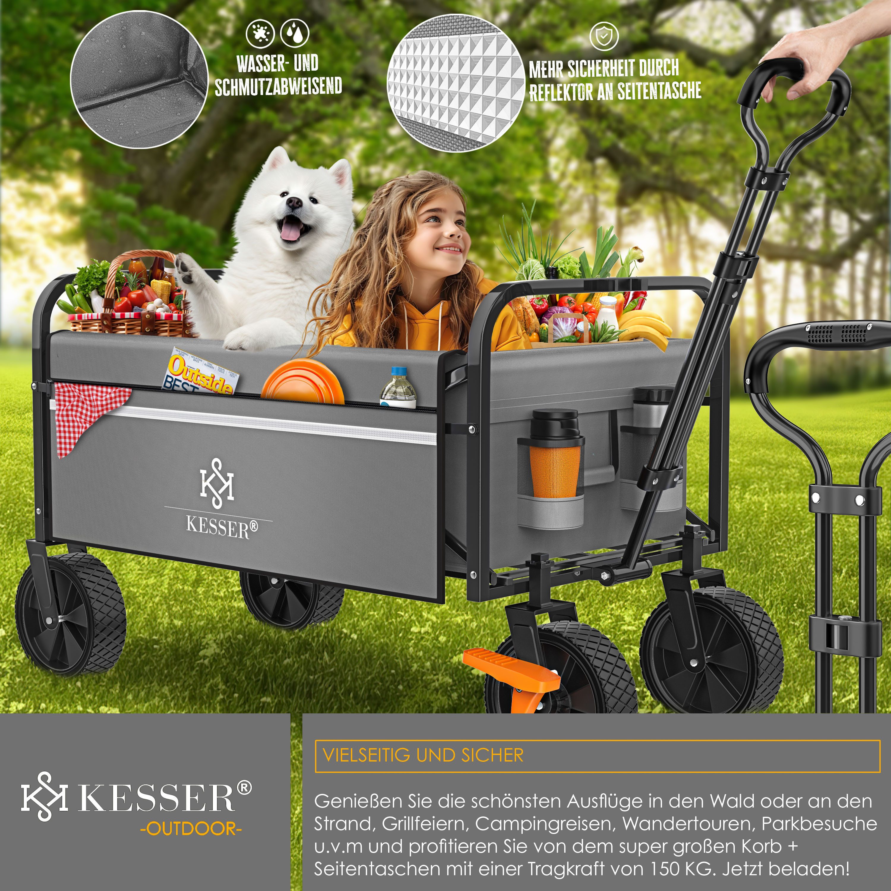 KESSER Bollerwagen, Bollerwagen faltbar Handwagen Transportkarre Gerätewagen max. 150kg