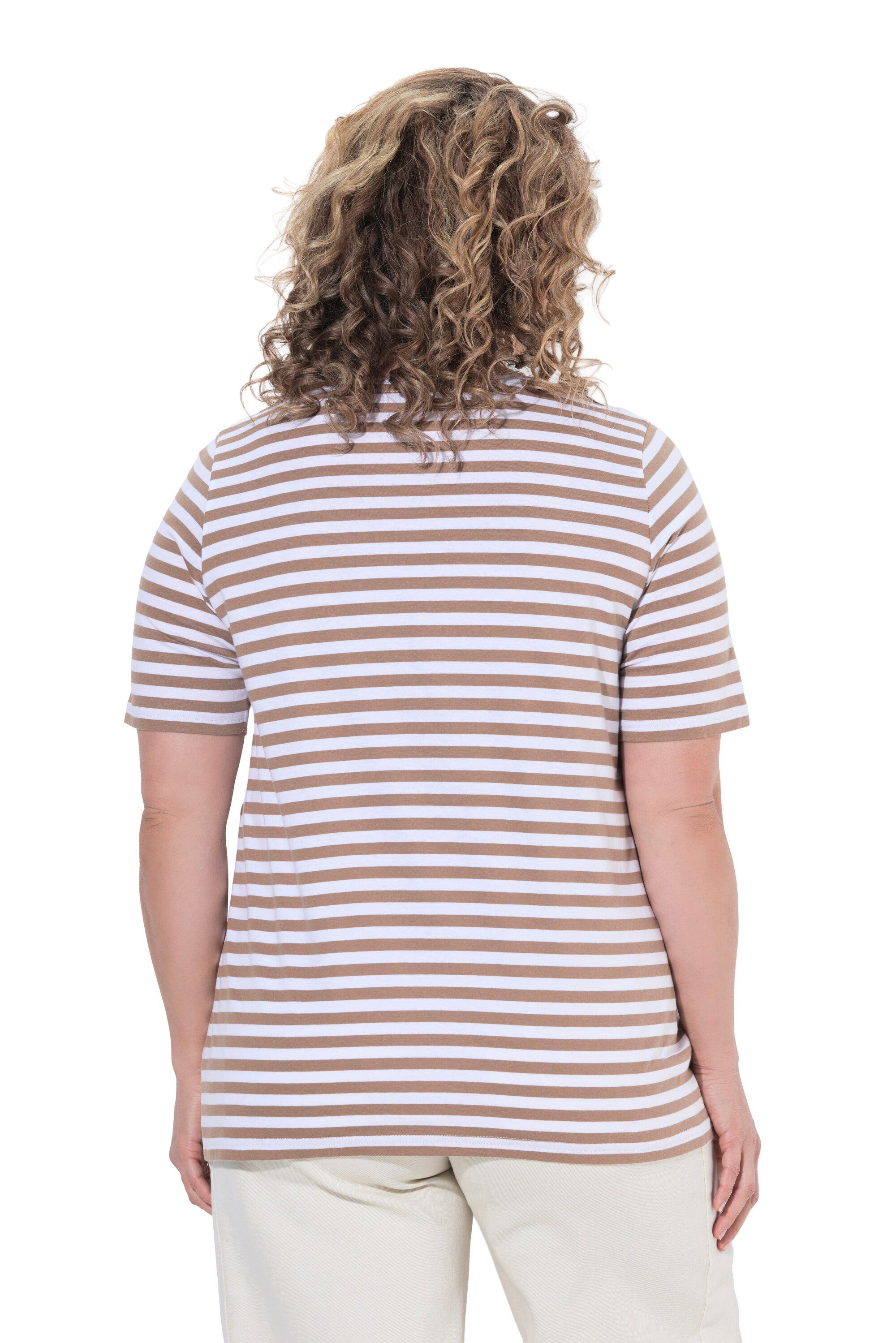 Ulla Popken T-Shirt T-Shirts 2er-Pack Ringel/uni V-Ausschnitt Halbarm