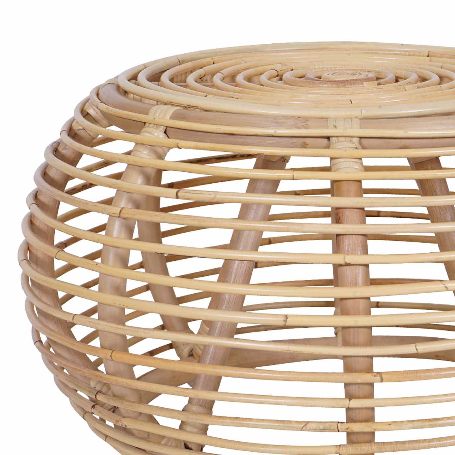 Chic Form Möbel Banu - Casa Couchtisch Tisch, handgefertigt Natur-Rattan rund gerippte Designer Beistelltisch Boho Stück Moro aus Rattan