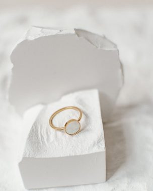 Hey Happiness Fingerring Kreis Muschel 18K Gold Roségold, Edelstahl Damen Ring Geo Plättchen, Geschenk Idee