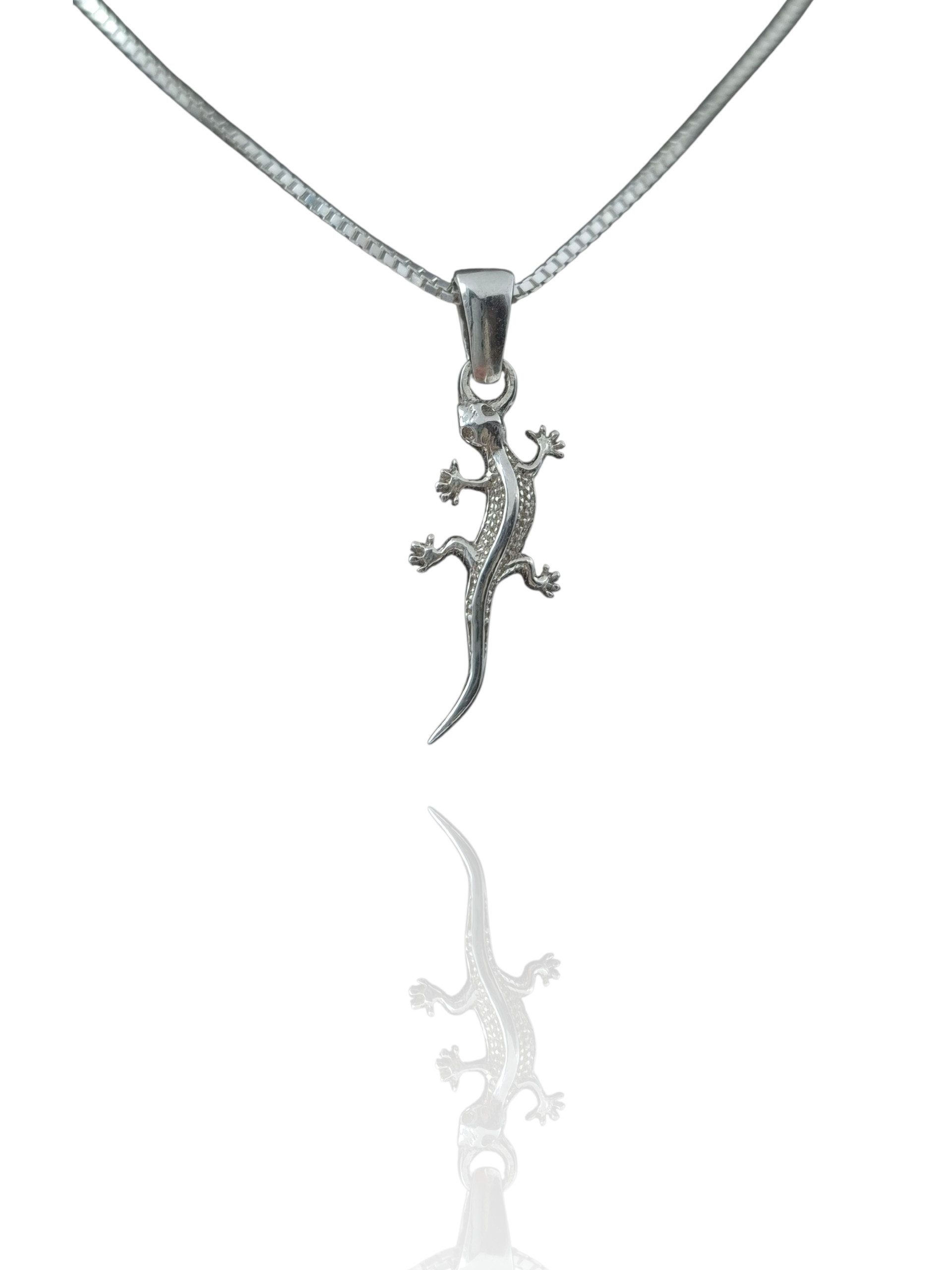 NAHLE Kette mit Anhänger Silberkette 925 Salamander (inkl. Schmuckbox), 925 Silber Anhänger mit Zirkonia - rhodiniert