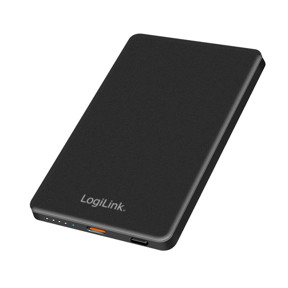 LogiLink PA0352 Magnetische Powerbank 5000 mAh, Magnet-Akku, USB-C PD, 15-W-Wireless, Slim-Design, Alltag