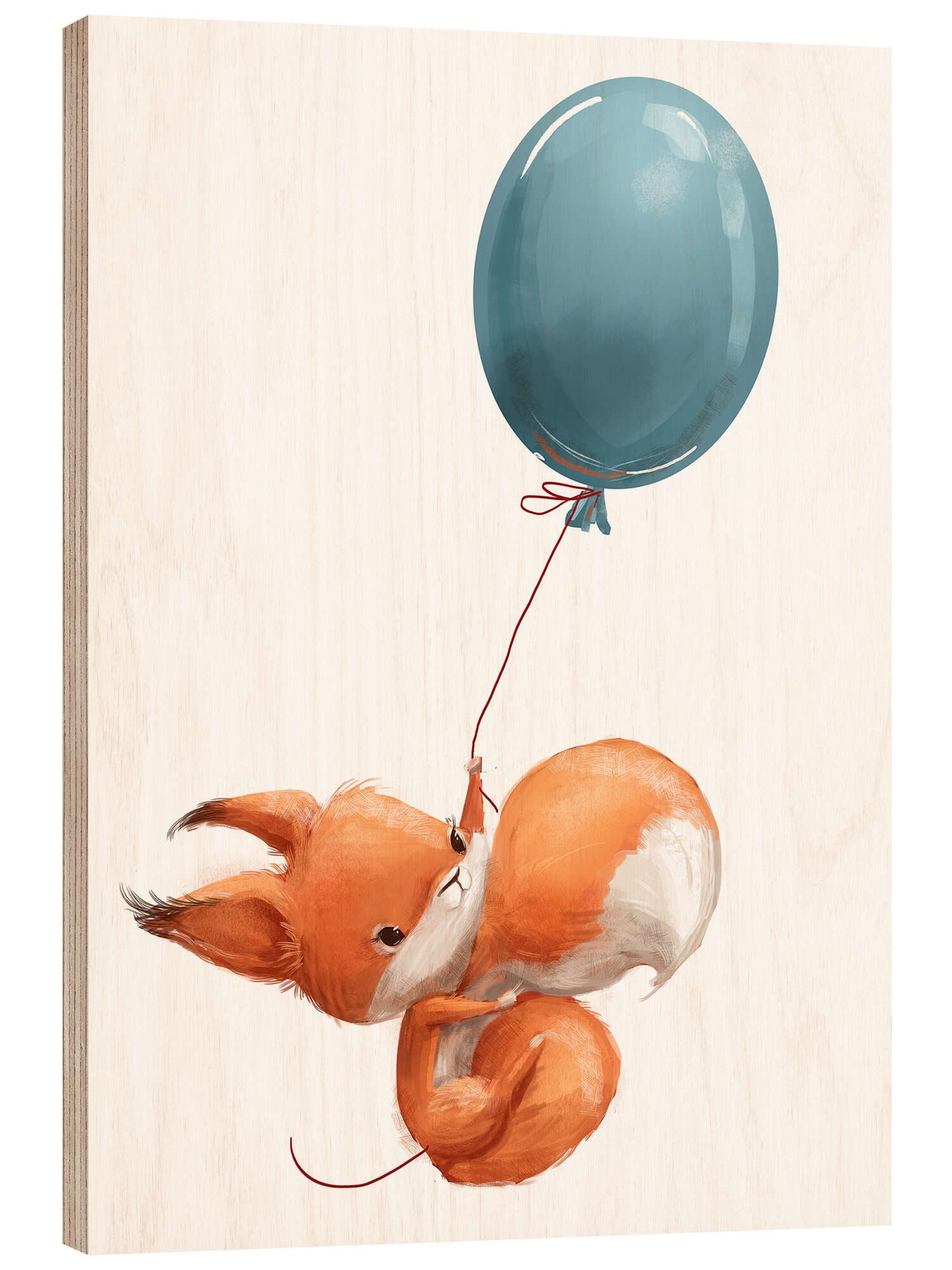 Posterlounge Holzbild Eve Farb, Eichhörnchen mit Ballon, Babyzimmer Illustration