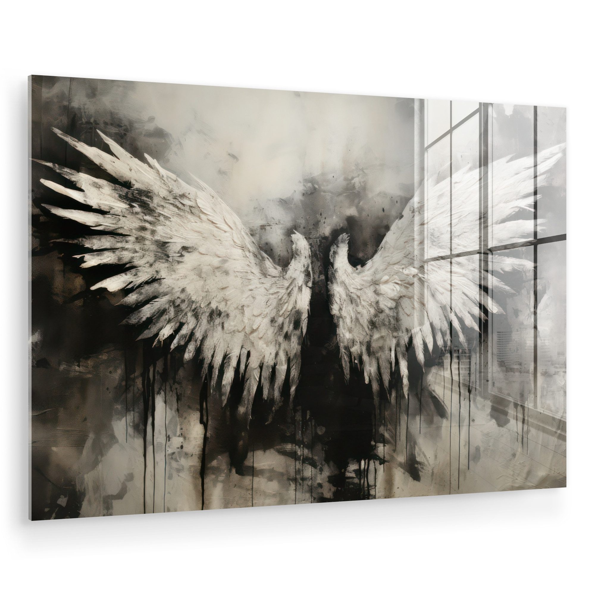 MuchoWow Acrylglasbild Flügel - Engel - Schwarz - Weiß - Abstrakt, Inkl. Au günstig online kaufen