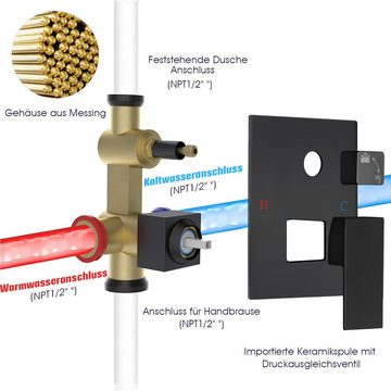 LETGOSPT Stangenbrause-Set Unterputz Duscharmatur, 12 Zoll Regendusche, Multifunktion Duschsystem, 2 Strahlart(en), Hochwertig Edelstahl / Messing Zubehör Komplett Air Injection Duschset