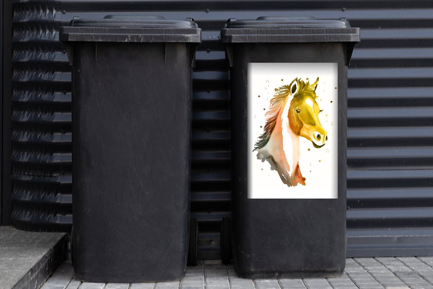 Mülltonne, - St), Pferd - Mädchen Container, Kinder Sticker, Abfalbehälter - MuchoWow - Orange Mülleimer-aufkleber, (1 - Mädchen Wandsticker Gelb