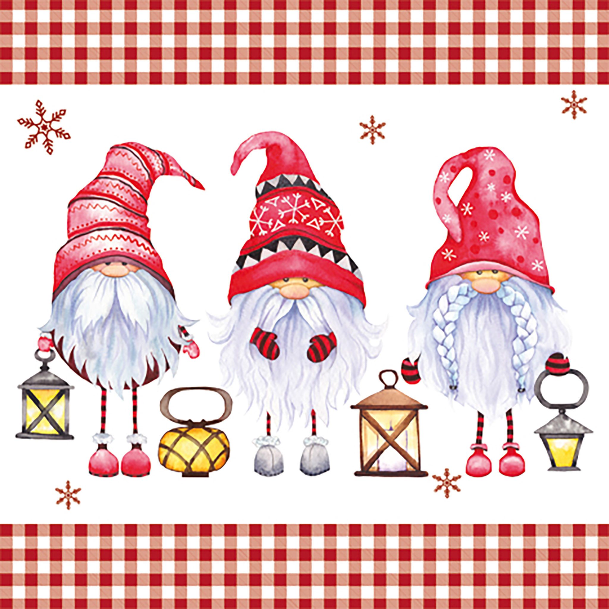 ti-flair Papierserviette, Салфетки Papier 33x33cm Weihnachtszwerge 20 Stück Weiß / Rot