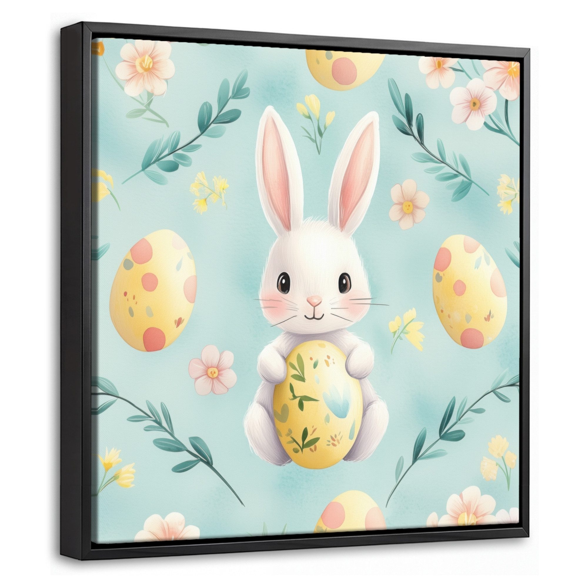OneMillionCanvasses® Leinwandbild mit Rahmen - Kaninchen - Eier - Äste, Fotodruck (1 St), Leinwand Bilder Klein, Wand Dekoration Aesthetic 20x20cm