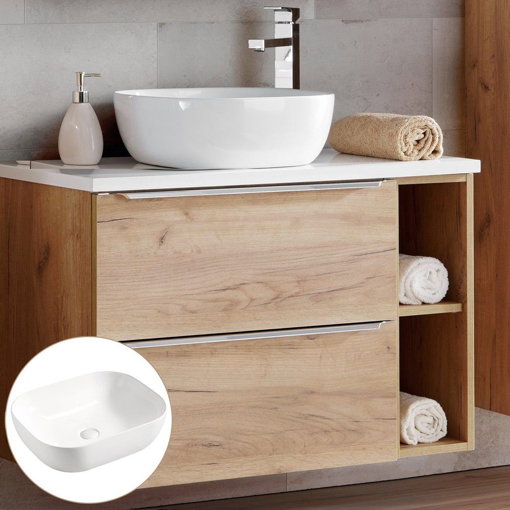 Lomadox Waschtisch TOSKANA-56, 80cm mit Keramik-Aufsatzbecken günstig online kaufen
