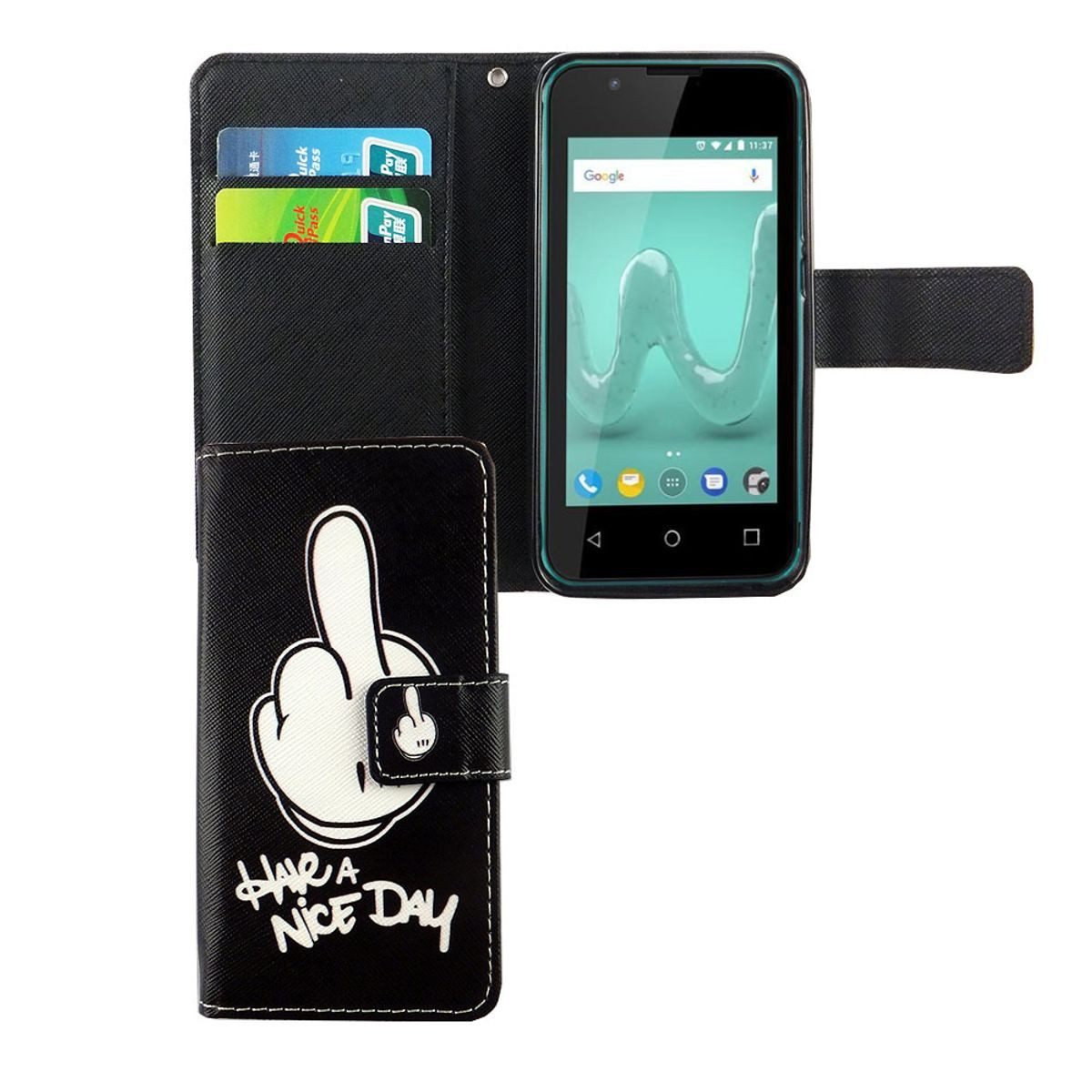König Design Handyhülle Wiko Sunny 2, Wiko Sunny 2 Handyhülle Bookcover Schwarz