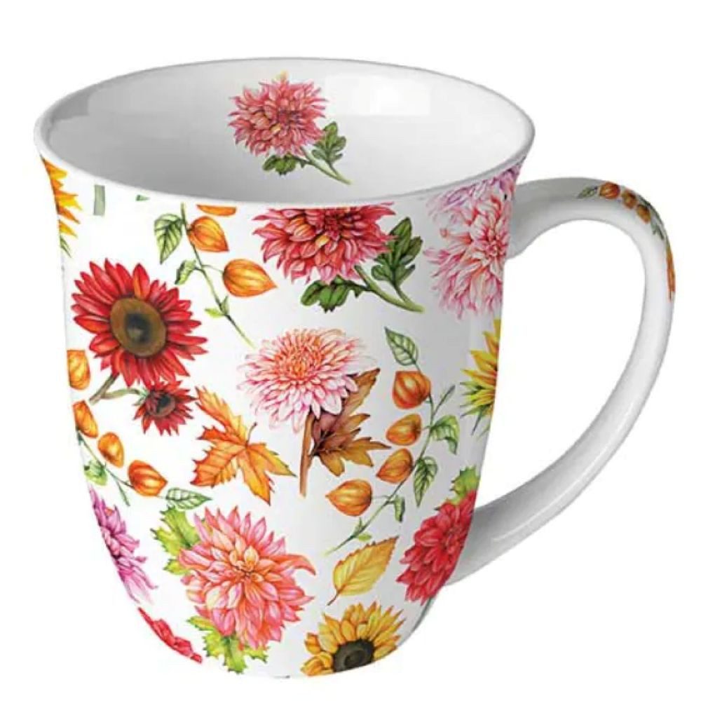Ambiente Luxury Paper Products Becher Sommer Porzellan Tasse -Mug Tiere, Blumen, Frühling Herbst Winter, 1-tlg., Porzellan Tasse, Sonnenblumen, Blumen-Mix ca. 400ml, Herbst - Pflanzen Tee/Kaffee - Ideal Als Geschenk