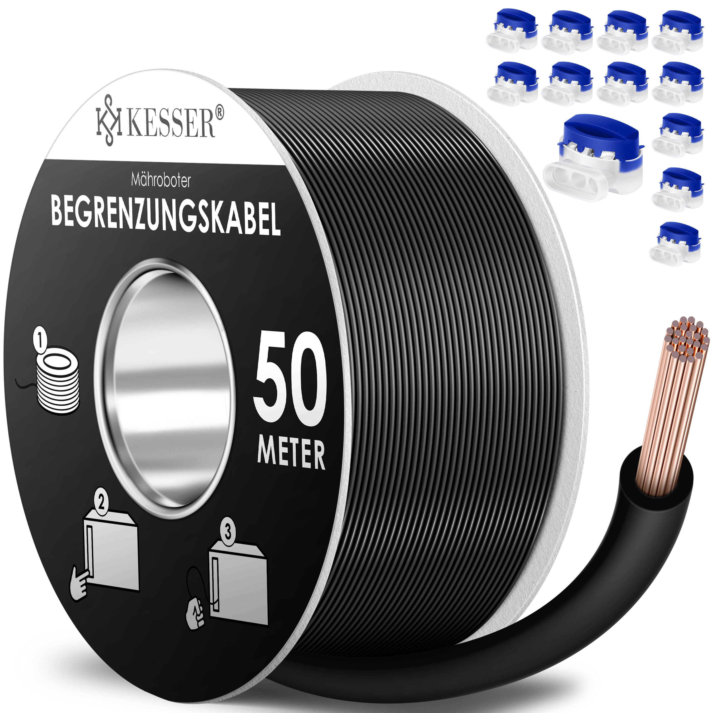 KESSER Begrenzungsdraht zum Eingrenzen des Mähbereiches Begrenzungskabel, (5000 cm), Universal kompatibel mit allen Mähroboter, Rasenmäher & Rasenroboter