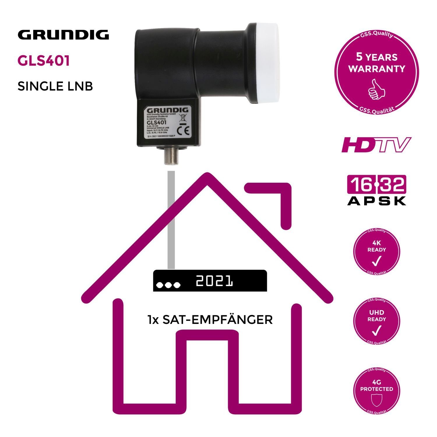 401 Aufdrehhilfe HD, & Full schwarz GSS Wetterschutzkappe, GLS Universal-Single-LNB + (LTE 4K, kälte- - Filter hitzebeständig)