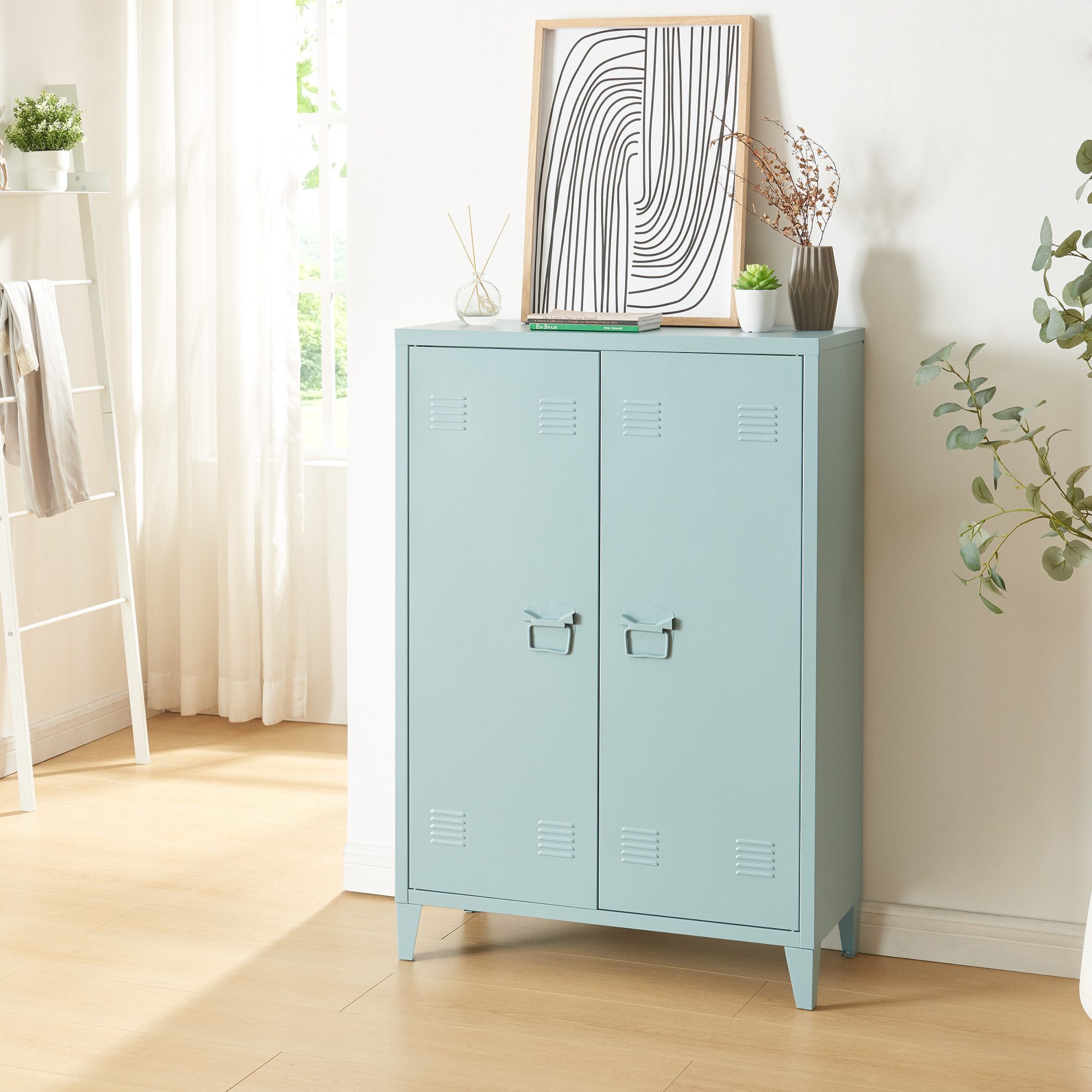 en.casa Aktenschrank »Oripää« mit 2 Türen Stahl 110x75x33 cm Graublau günstig online kaufen