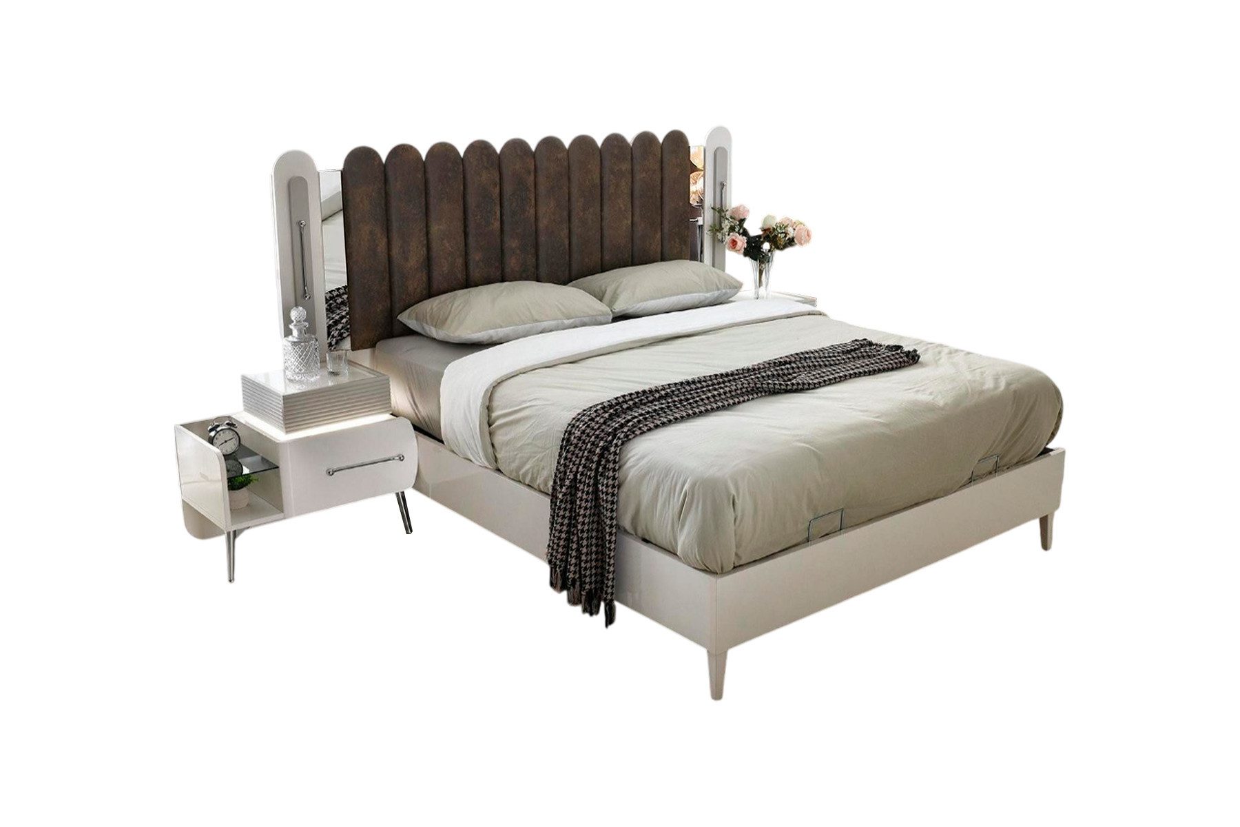 Schlafzimmer-Set Schlafzimmer Garnitur Bett Nachttische Doppelbett Weiß Set 3tlg Möbel