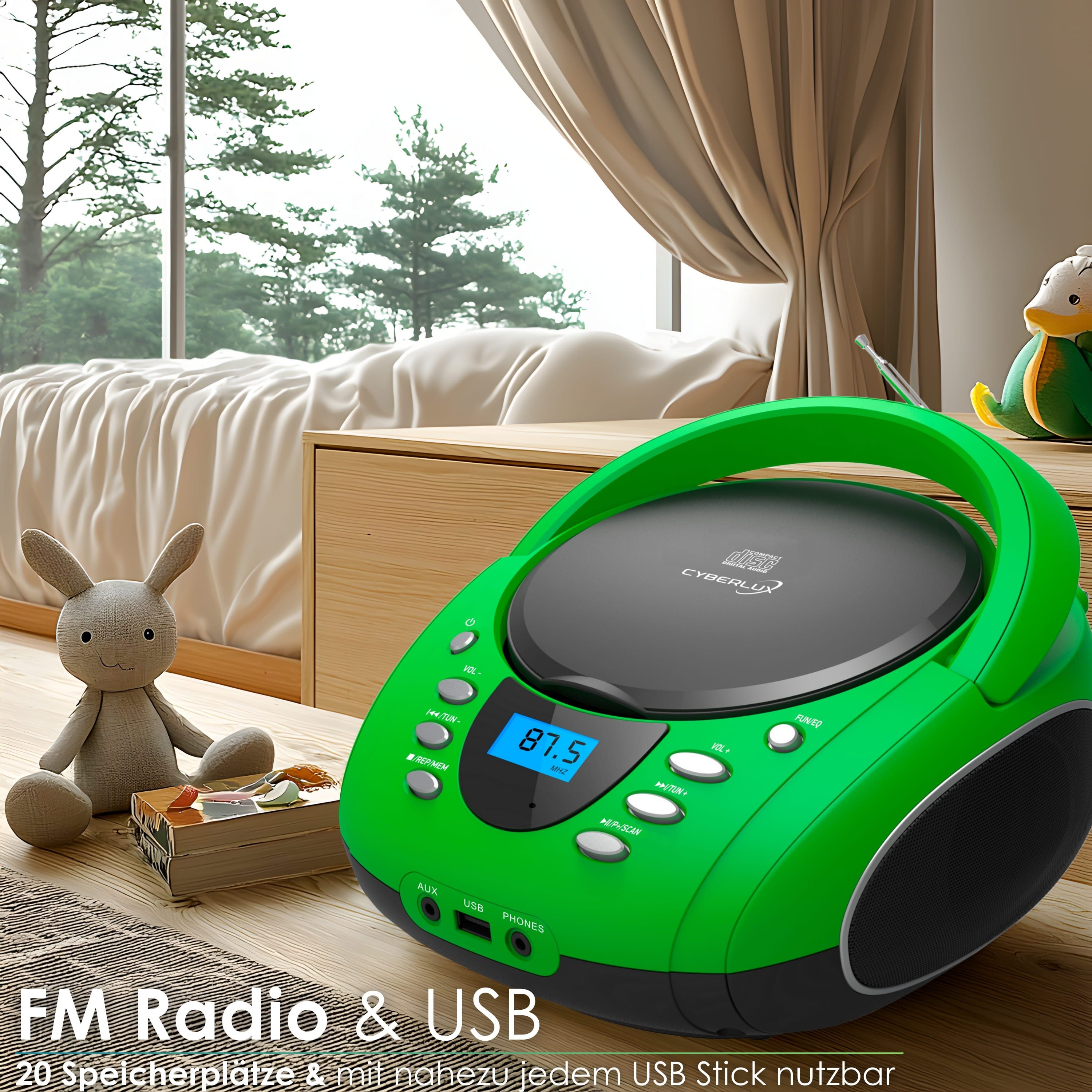 Cyberlux CL-700 tragbarer CD-Player (CD, Kinder CD Player tragbar, Boombox, Musikbox, FM Radio mit MP3 USB)