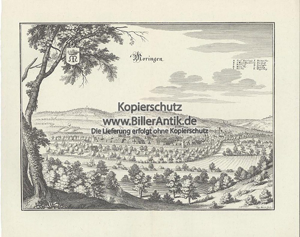 Kunstdruck Moringen Amtshaus Rathaus Pfarrkirche Wepperberg Kupferstich Merian O
