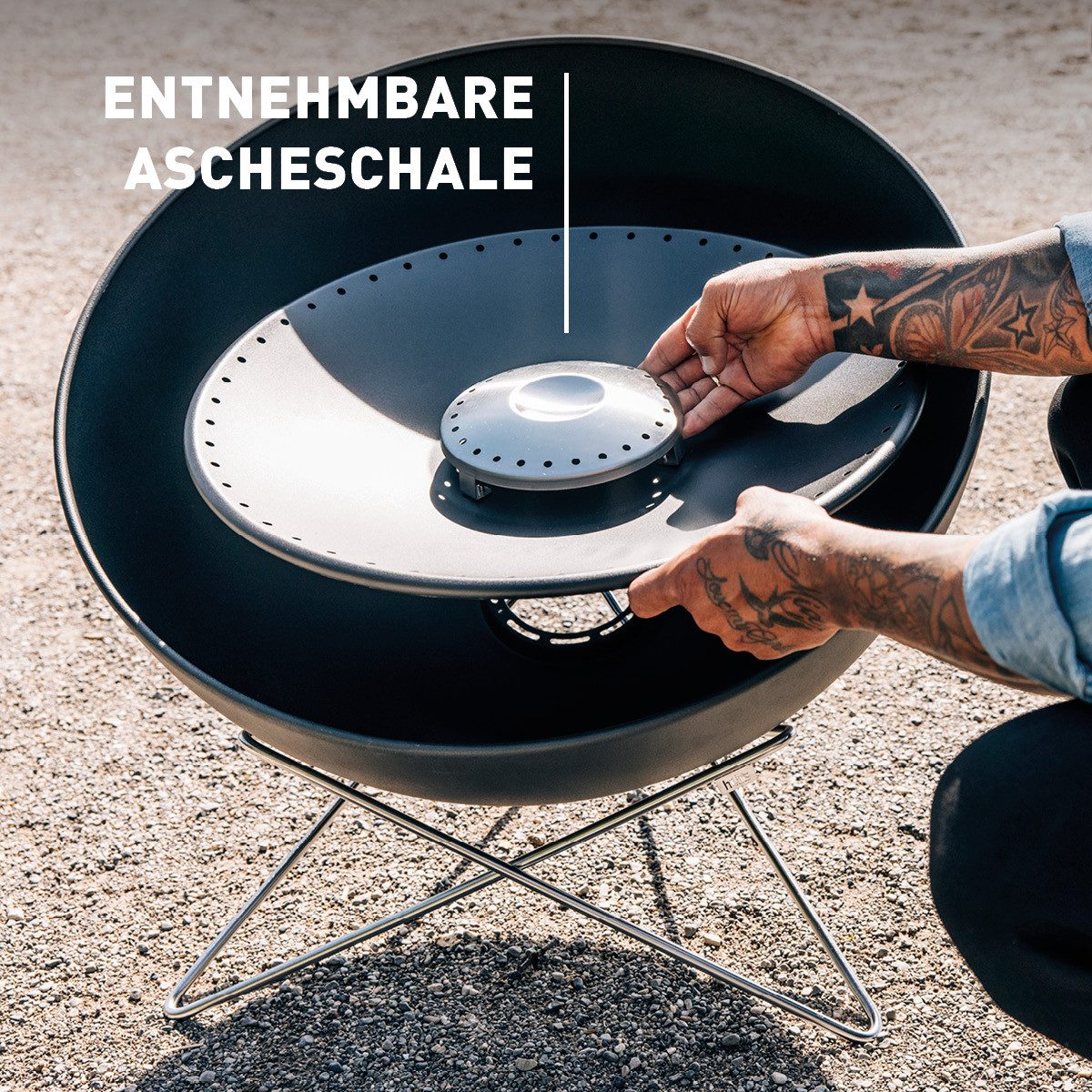 höfats Feuerkorb BOWL 57, 70 Feuerschale, (kippbarer Feuerkorb, Stahl emailliert, raucharme Feuerstelle mit Plancha Grillplatte und Grillrost nutzbar), langlebiges Produkt