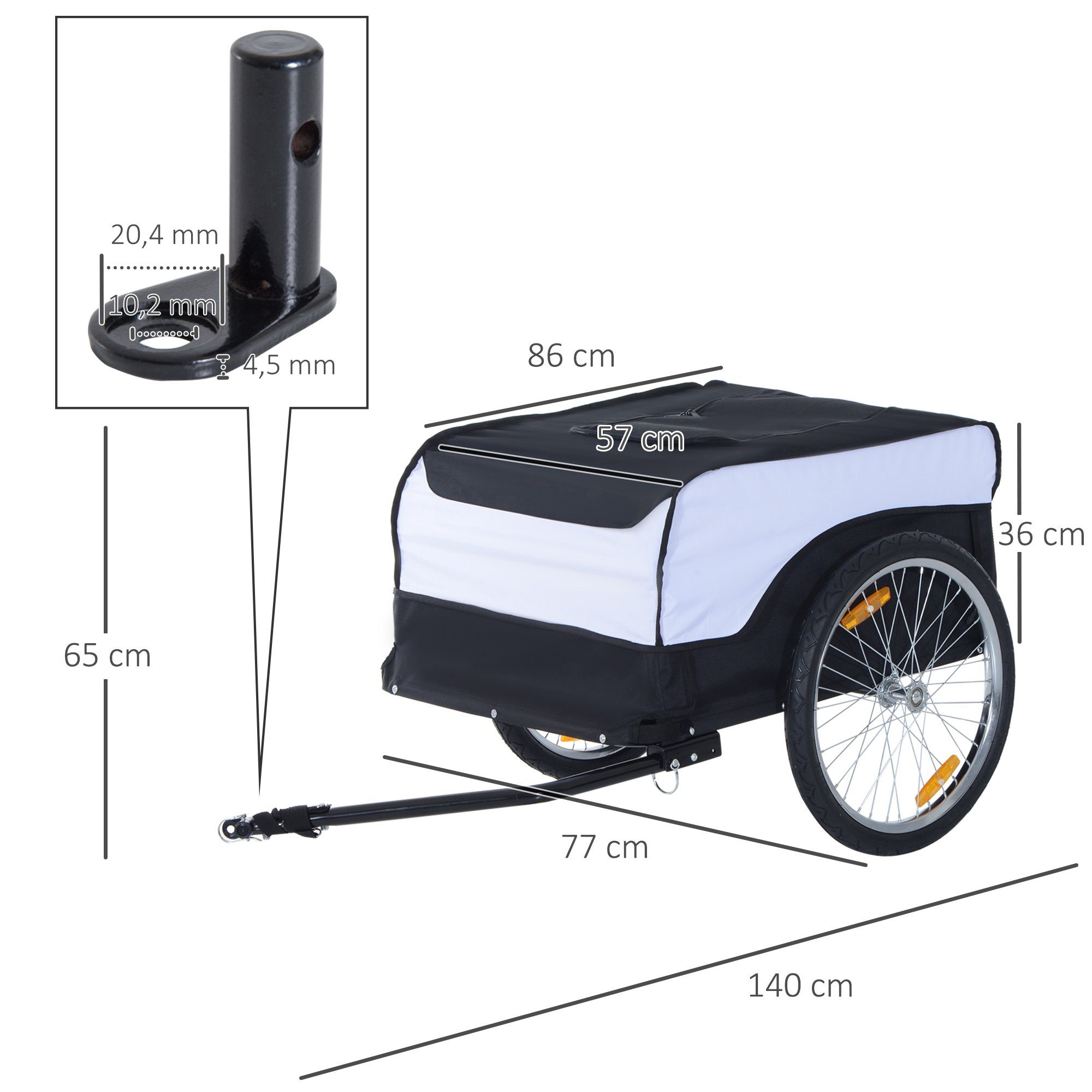 HOMCOM Fahrradlastenanhänger Transportanhänger Lastenanhänger CargoTrailer (Rot-Schwarz), Weiß+Schwarz 140 x 77 x 65 cm